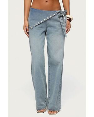 Edikted Button Foldover Low Rise Baggy Jean - Blue