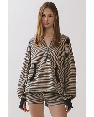 Personal Code Amiri Stripe Half Zip Up Hoodie - Brown