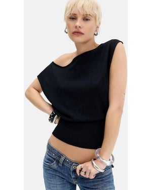 Urban Outfitters Uo Shay Off-shoulder Button Top - Black