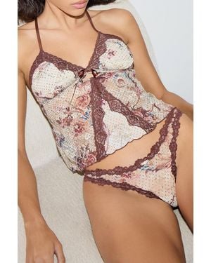 Out From Under Robyn Printed Lace Tie Front Cami - Pink