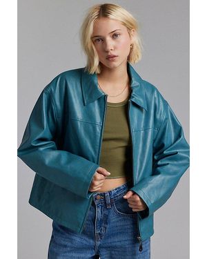 BDG Sasha Faux Leather Car Jacket - Blue