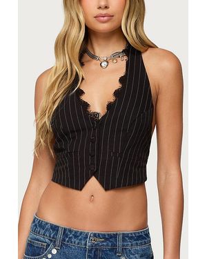 Edikted Devon Lacey Pinstripe Halter Top - Black