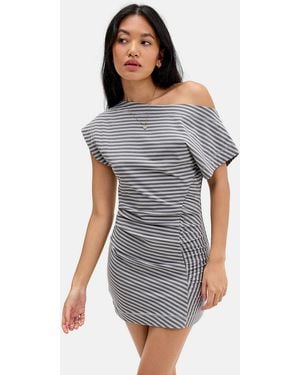 Silence + Noise Silence + Noise Becky Asymmetric Ruched Mini Dress - Grey