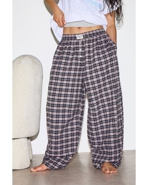 Out From Under Brushed Check Barrel Trousers - Blue