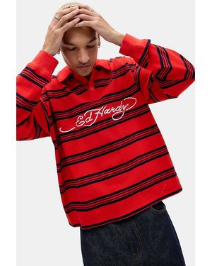 Ed Hardy Uo Exclusive Red Stripe Long Sleeve Polo Shirt
