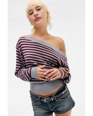 Urban Outfitters Uo Cameryn Off-shoulder Batwing Knit Jumper Xs At - Grey