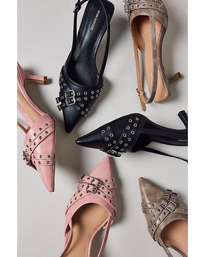 Urban Outfitters Uo Wren Buckle Slingback Kitten Heel - Black