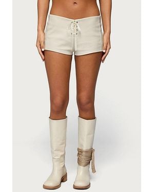 Edikted Wilde Lace Up Faux Leather Shorts - White