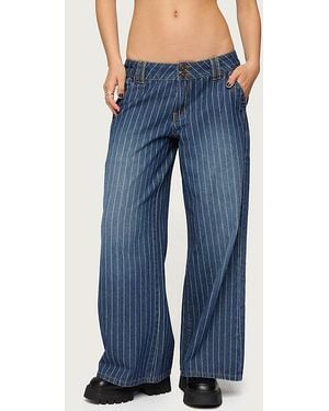 Edikted Petite Cory Striped Low Rise Jeans - Blue