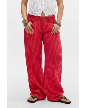 BDG Red Kayla Strip Linen Trousers
