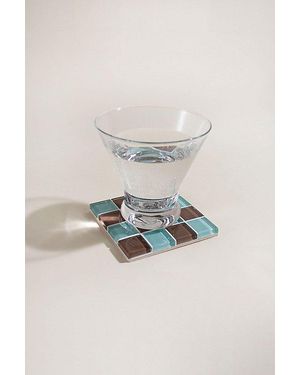 Subtle Studios Chocolate Checkered Glass Tile Coaster - Multicolor