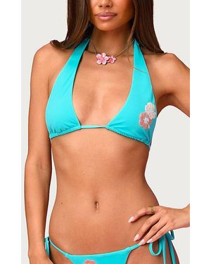 Edikted Barbie Flower Bikini Top - Blue