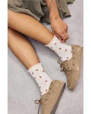 Out From Under Floral Textured Socks - White