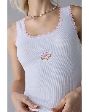 Urban Outfitters Lace Trim Graphic Scoop Neck Cropped Tank Top - Multicolor