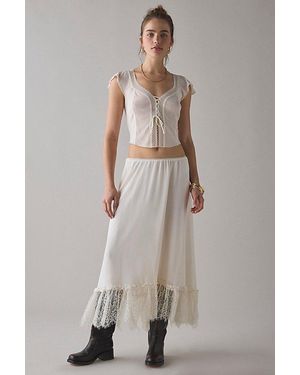 Kimchi Blue Shauna Low-Rise Semi-Sheer Lace Trim Maxi Skirt - Natural