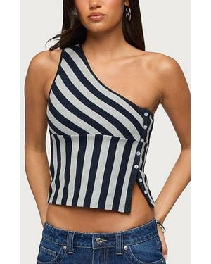 Edikted Button Striped One Shoulder Top - Black