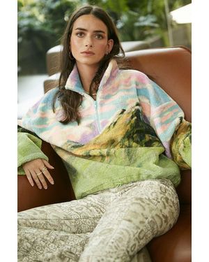 Urban Outfitters Uo Landscape Mountain Fleece Mock Neck Jacket - Blue