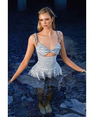 Miss Circle Vinaya Striped Linen Flared Mini Dress - Blue