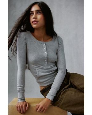 BDG Commons Pocket Long Sleeve Henley - Gray