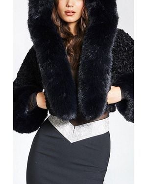 Miss Circle Kali Cropped Faux Fur Hooded Jacket - Black