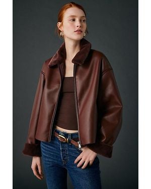 Kimchi Blue Stella Faux Leather + Faux Fur Trim Jacket - Black
