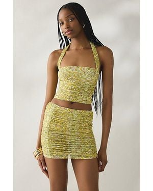 AFRM Martina Semi-Sheer Mesh Ruched Mini Skirt - Green