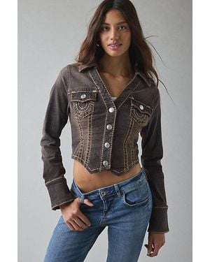 TRUE RELIGION Slim Fit Cropped Denim Jacket - Brown