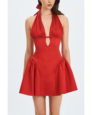 Miss Circle Peyton Plunging Halter Keyhole Mini Dress - Red