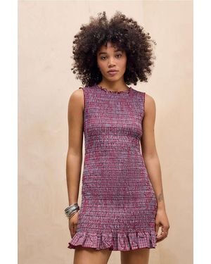 Daisy Street Shirred Check Mini Dress - Purple