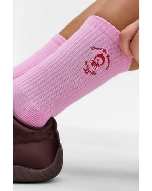 Out From Under Pink Duck Slogan Socks