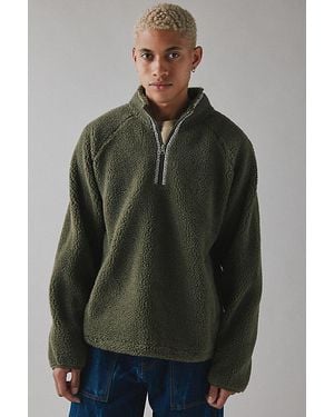 BDG Solid Fleece Quarter Zip Sweatshirt - Green