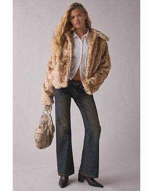 Daisy Street Fawn Faux Fur Cropped Jacket - Black