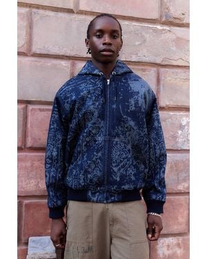 BDG Rex Laser Paisley Hooded Denim Skate Jacket - Blue