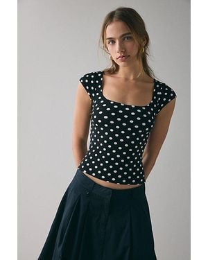 BDG Drew Cap Sleeve Square Neck Cropped Tee Top - Black