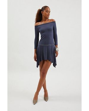 Silence + Noise Lorena Off-The-Shoulder Drop Waist Mini Dress - Blue