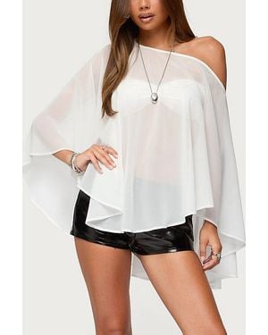 Edikted Sheer Chiffon Asymmetric Poncho Top - White