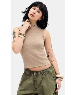 Daisy Street Eyelet Detail High Neck Vest Top Jacket - Natural