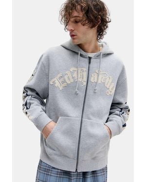 Ed Hardy Grey Marl Appliqué Tattoo Hoodie