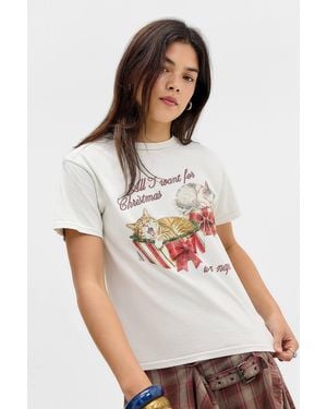 Urban Outfitters Uo Christmas Cat Relaxed Tee - White