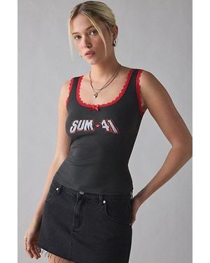 Urban Outfitters Sum 41 Graphic Lace Trim Tank Top - Gray