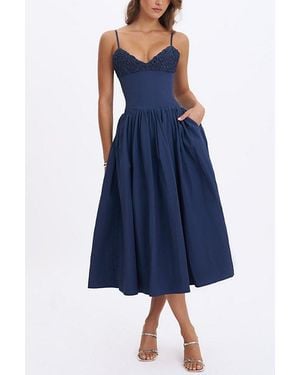Miss Circle Ailani Taffeta Smocked Midi Dress - Blue
