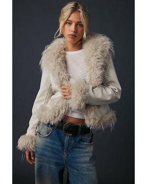 Kimchi Blue Tiffany Faux Leather + Faux Fur Trim Jacket - Blue