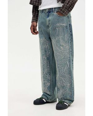 Ed Hardy Uo Exclusive Snake Panther Carpenter Jeans - Blue