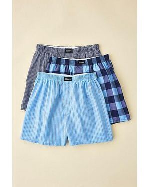 Hanes Woven Cotton Boxer Shorts 3-Pack - Blue