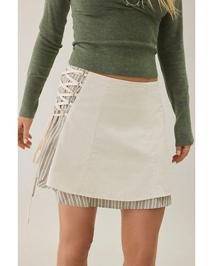 Daisy Street Mochi Layered Lace-Up Mini Skirt - Natural