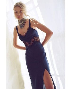 Kimchi Blue Liz Lace Trim Satin Slip Midi Dress - Blue