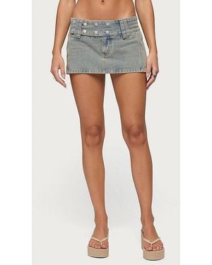 Edikted Lolah Snap Waist Denim Mini Skort - Blue