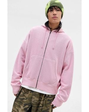 BDG Pink Zip-through Waffle Hoodie