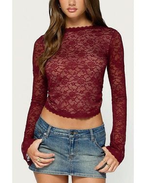Edikted Gisele Backless Sheer Lace Top - Red