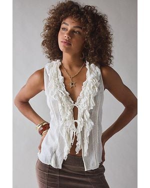 Kimchi Blue Clara Cascading Ruffle Tie-Front Tank Top - White